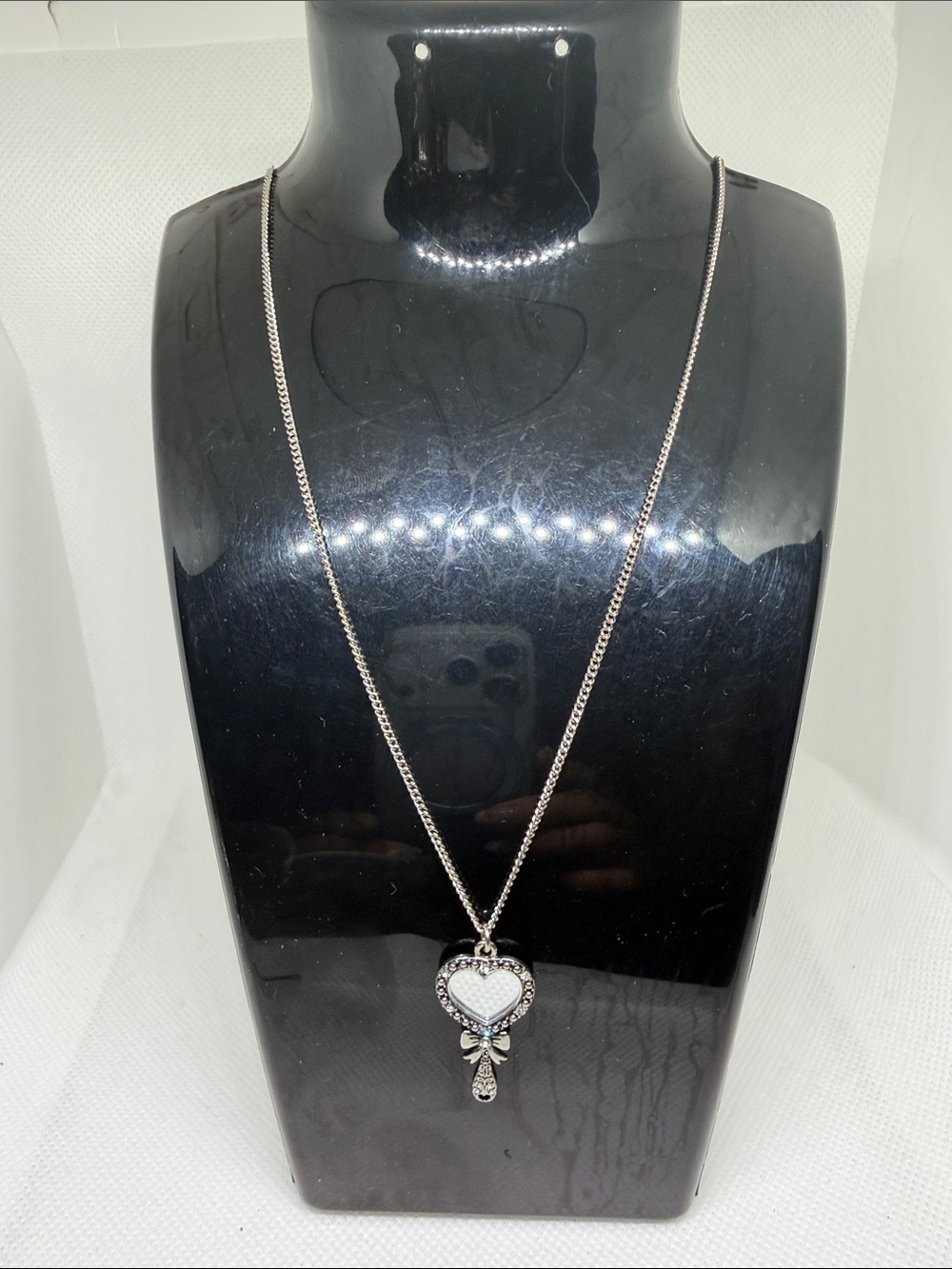 Silver Heart Pendant Necklace with White Center